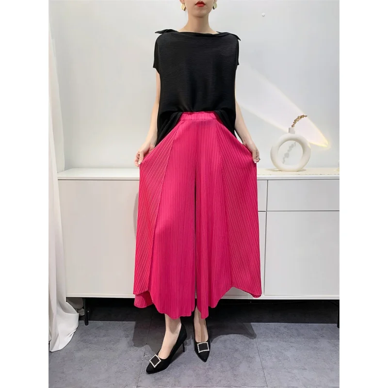 

2024 Spring and Summer New Pleated Pants Women Loose plus Size Wide Legs Bell-Bottom Pants Irregular Comfort and Casual Foreign