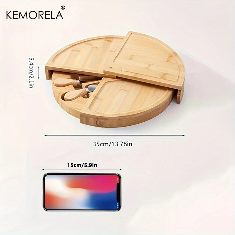 KEMORELA Cheese Board Cutlery Cutter Set with Slide out Drawer - Kitchen Cooking Tools Slicer Fork Scoops Cut Storage Set