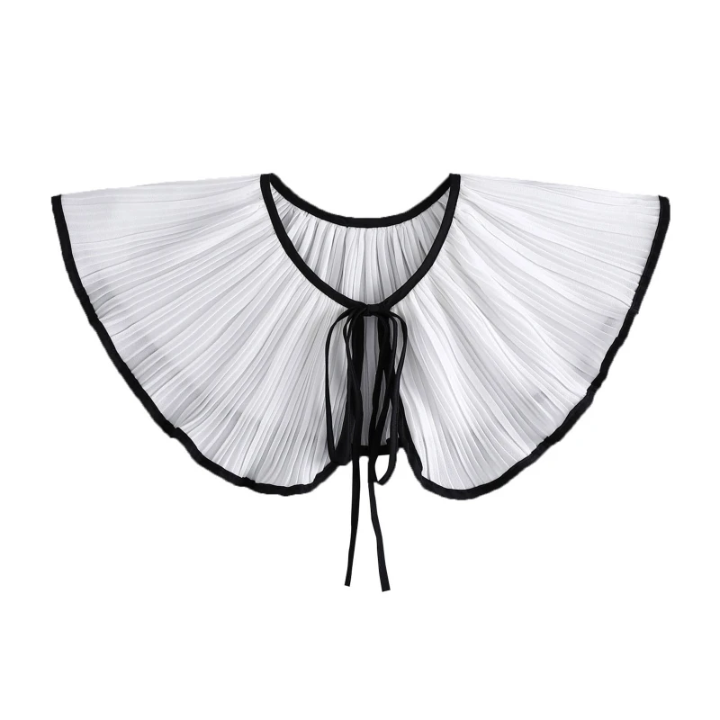 

Korean Women False Collar Shawl Scarf Elegant Organ Pleated Lace-Up Bowknot Shoulder Wrap Half Shirt Poncho Cape