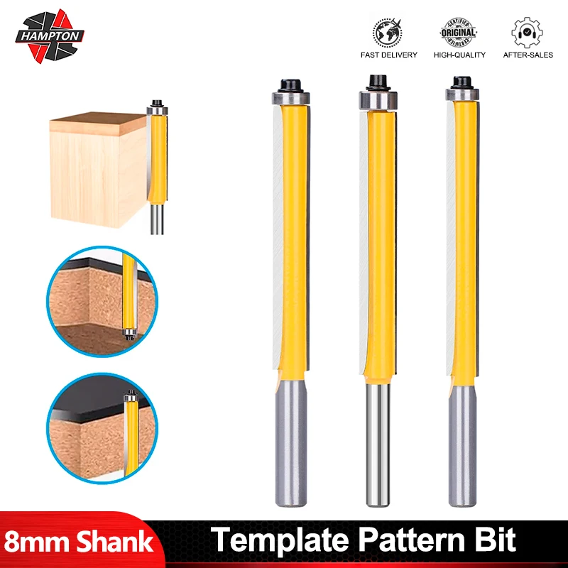 HAMPTON Holzbearbeitung Fräser 8mm Schaft Vorlage Muster Bit Flush Trim Router Bit Hartmetall-schaftfräser Für Holzbearbeitung Werkzeug