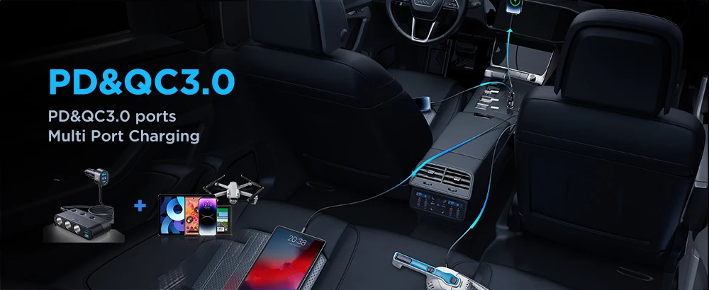Joyroom 139 W Zigarettenanzünder-Autoladegerät, 7-in-1, Schnelllade-Autotelefon-Ladegerät PD/QC3.0, USB-C-Autoladegerät mit mehreren Anschlüssen – Detail 6