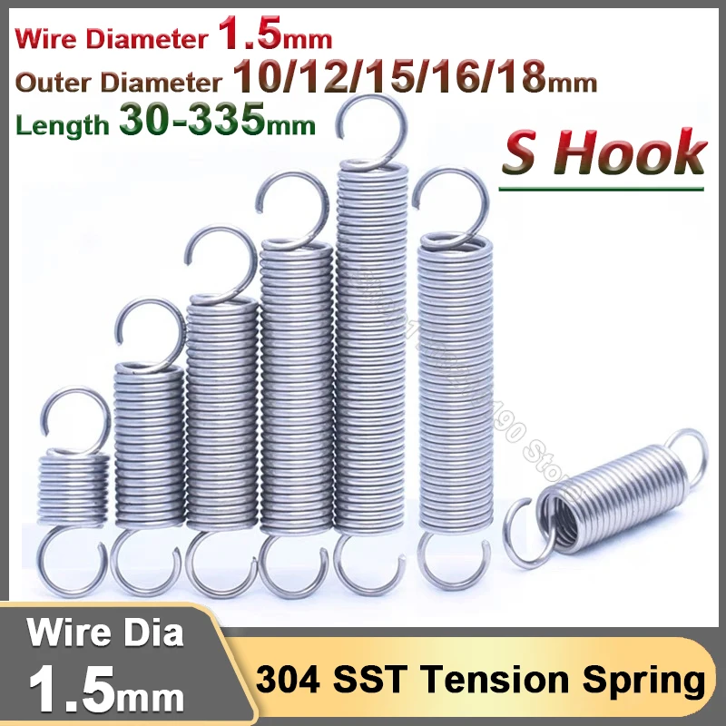 3 Molle Di Tensione In Acciaio Inox - Doppio Gancio, 1.2x10x50mm, Per Produzione, Mobili, Manutenzione