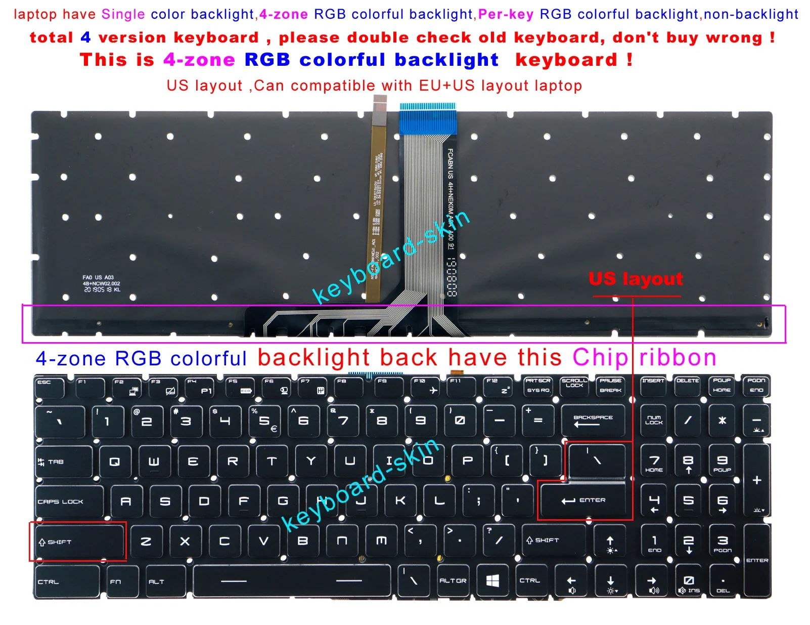 Teclado Backlit Colorido us Rgb Novo Msi Gs60 Gs70 Gs72 Gt72s Gt72vr Gt72 2qd Gt72 6qd 6rd 6re 7re Ge62 Ge62vr Ge72 Ge72vr - Imagem 3