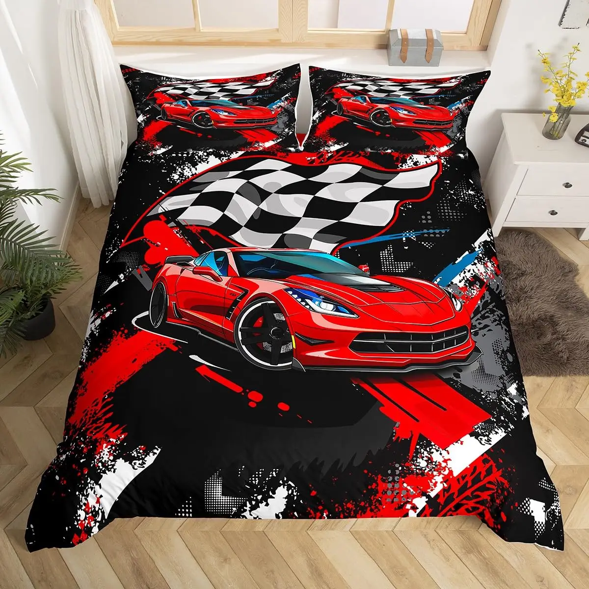 Race Car Bedding Set - Twin Size Boys Extreme Sports Duvet Cover Set with 1 Duvet Cover and 1 Pillowcase 5