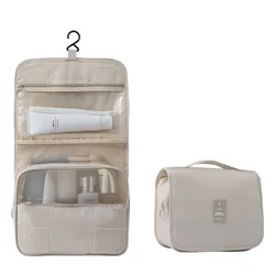 Deluxe Waterproof Travel Makeup and Toiletries Organizer Bag (Beige)