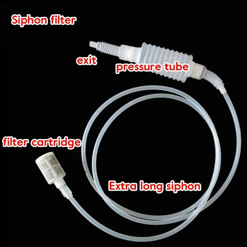 Food Safe Silicone Siphon Pipe Manual Water Changer Includes Hand Pump & Filter 2 Meters Length Simple Liquid Transfer Assistant