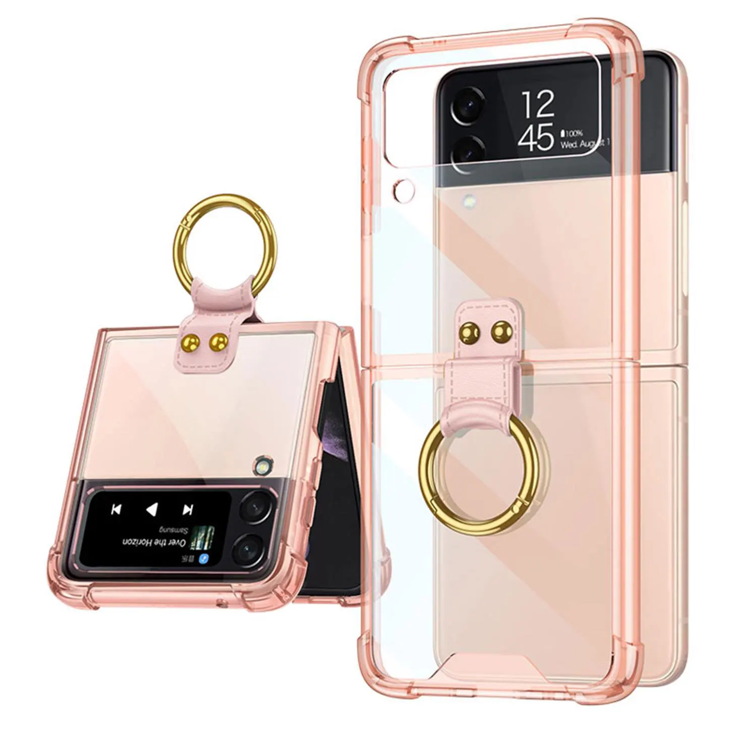 Colored Transparent Shockproof Folding Back Cover with Ring Bracket
