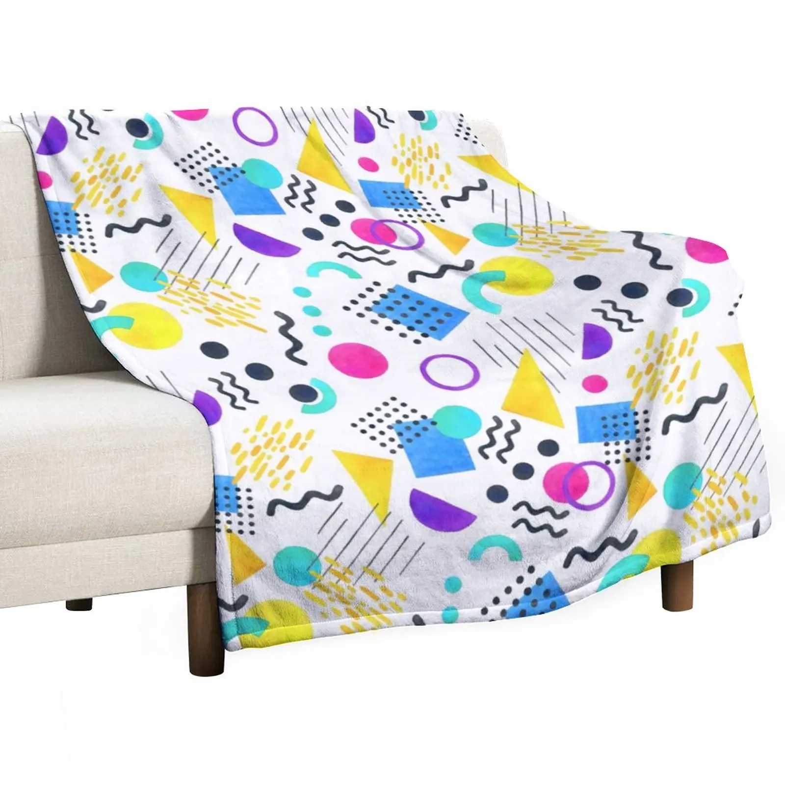 

Memphis Style Flannel Blanket Geometric Shape Warm Soft Throw Blanket for Couch Chair Sofa Bed Travel Graphic Bedspread Cover