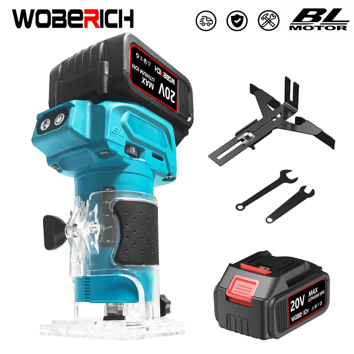 WOBERICH Brushless Cordless Milling Engraving Slotting Machine Speed Adjustment Woodworking Trimming Machine Wood Router Tool For Makita, brushless cordless milling engraving slotting speed adjustment woodworking trimming wood router tool for Makita