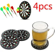 4 PCS Mini Dart Board Cup Mat Coasters Table Decor Coaster Kitchen Accessories Dart Board Style Plastic Rubber Coaster Cup Mats