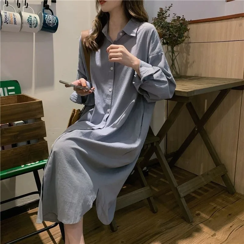 Large Size Long Shirt for Women Dresses 150KG Loose Retro Design Long, Over-the-knee Shirtdress Home Dress Can Be Worn Outside