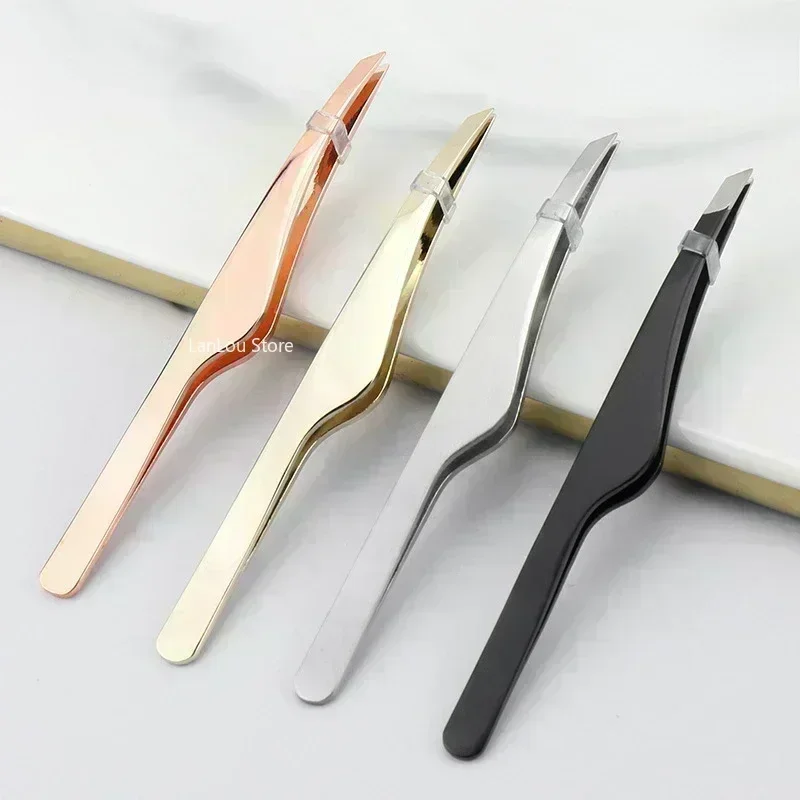 Eyebrow Tweezers Hair Removal Tweezers Stainless Steel Eyebrow Tweezers Slant Tip Point Tip Flat Cosmetic Makeup Tools
