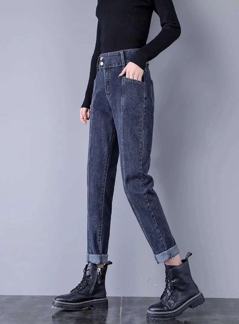 92-96cm Ankle-length Harem Jeans Women Casual Streetwear High Waist Denim Pants New Korean Baggy Vaqueros Straight Kot Pantolon