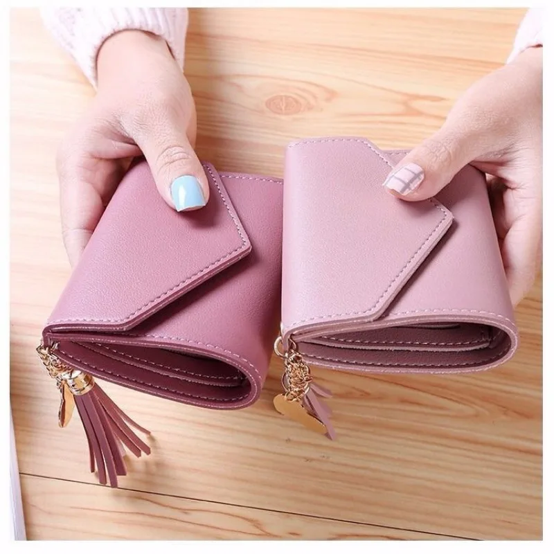 5PCS Women's Purse New Short Heart Pendant Solid Color Simple Fashion Multi-function Bank Card Purse Wholesale