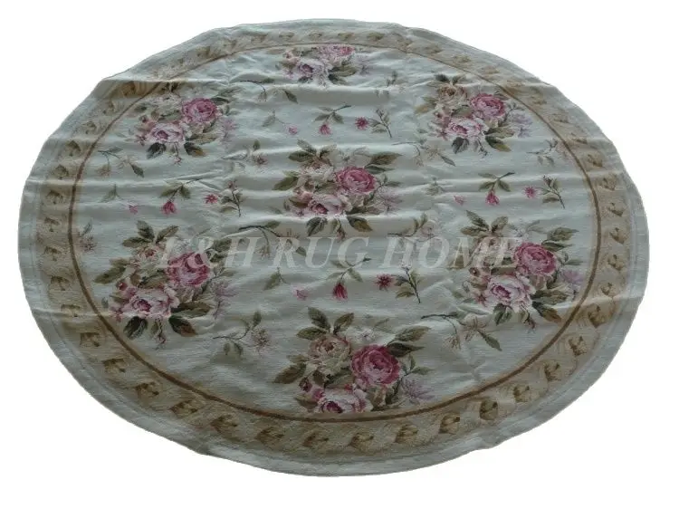 

Free shipping 6'X6' Round Handmade Floral Roses Wool Needlepoint Area Rug New Store Openning