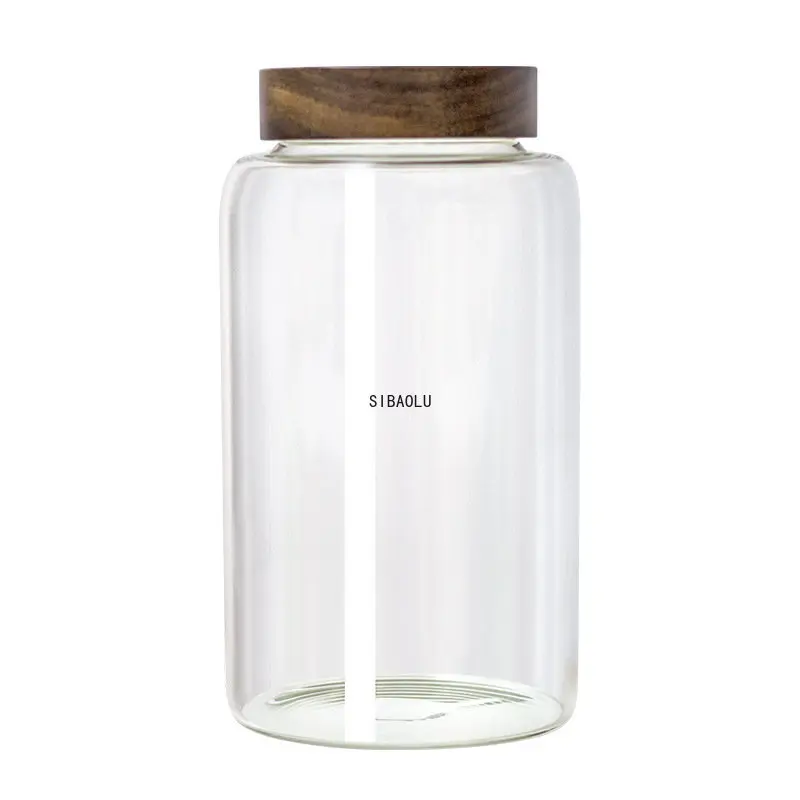 1250-3400ml Extra-Large Glass Sealed Jars Wood Lid Storage Organizers  Bottles Kitchen Grain Coffee Bean Boxes Accessories