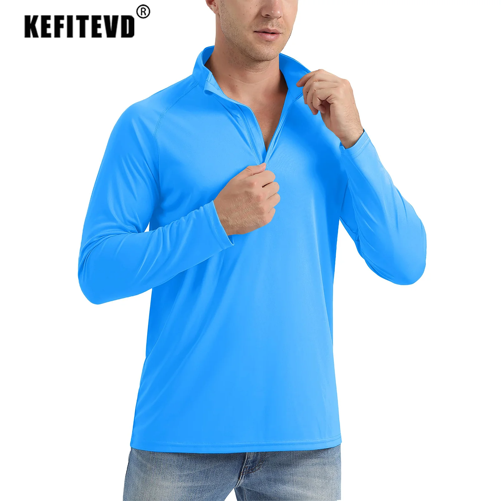 KEFITEVD Men's UPF 50+ Quick Dry Shirts 1/4 Zip Long Sleeve T-Shirts Lightweight Breathable Outdoor Tops Running Hiking Pullover sport t shirt long sleeve t shirt