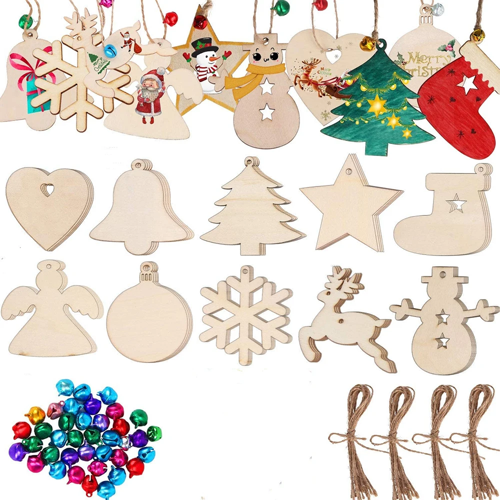 

10PCS Wooden Christmas Ornaments Unfinished Wood Slices with Ropes DIY Crafts Centerpieces Holiday Hanging Decorations