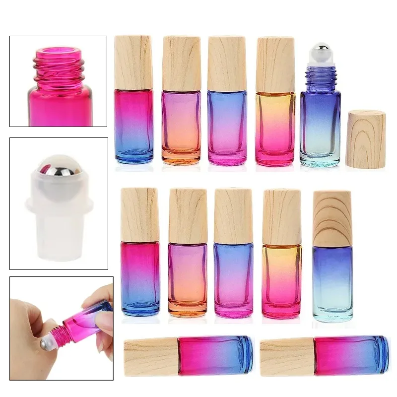 6/12/24pcs 5ml Essential Oil Roller Bottles Metal Roller Ball Gradient Roll on Bottles Empty Refillable Fragrance Perfume Bottle