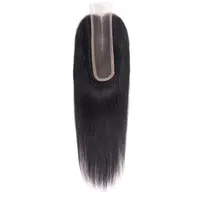 Perruque Lace Closure 100% cheveux humains lisses 2x6, couleur naturelle, cheveux vierges brésiliens pré-épilés, 10-20 pouces, extrémité complète, partie libre/centrale 3