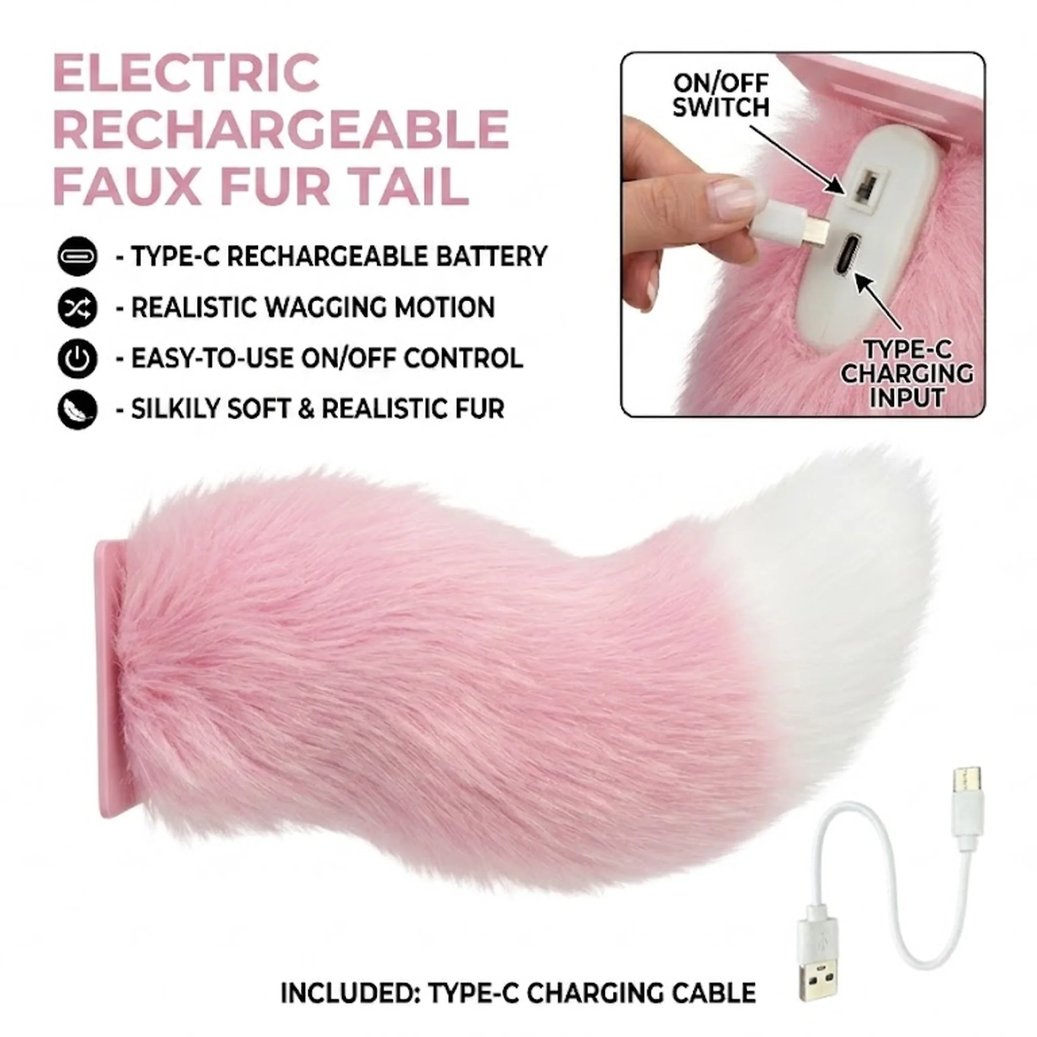 Coda Decorativa Kawaii per Auto e Moto, Coda Svolazzante per Scooter Elettrico, Coda Ricaricabile in Peluche Morbido per Auto - immagine 3