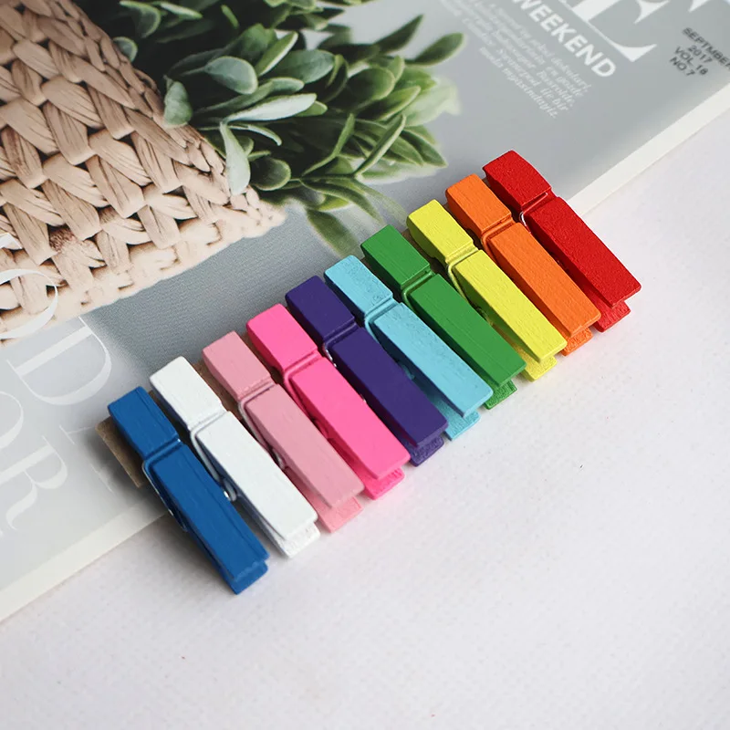 DIY 사진 나무 작은 클립, 레인보우 컬러 나무 미니 클립, 웨딩 파티 장식, 100 개/백, 3.5cm