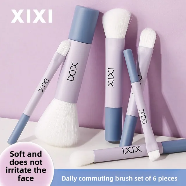 6Pcs Portable Face Makeup Brush Set for Loose Powder Foundation Blush Contour Highlight Nose, Mini Beginner Travel Kit