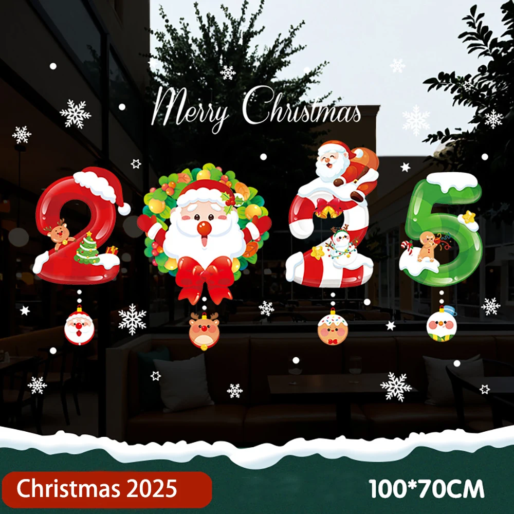 Christmas Snowflake Window Clings Stickers Santa Claus Reindeer Wall Glass Sticker For Home Decor