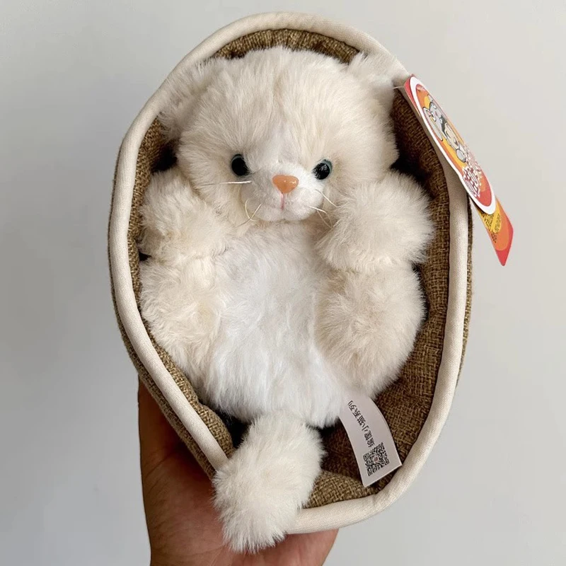 Cat Kitten Sleep In Basket Nest Plush Toy Stuffed Doll Cartoon