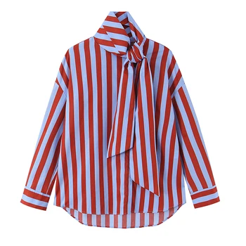 YENKYE 2026 New Women's Striped Shirt With Bow Tie Long Sleeve Loose Casual Blouse Female Fashion Tops 1