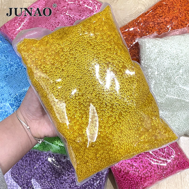 

JUNAO Wholesale 3mm Luminous Yellow Crystal Resin Strass Flatback Glow In Dark Rhinestones Non Hotfix Stones Nail Art Decoration