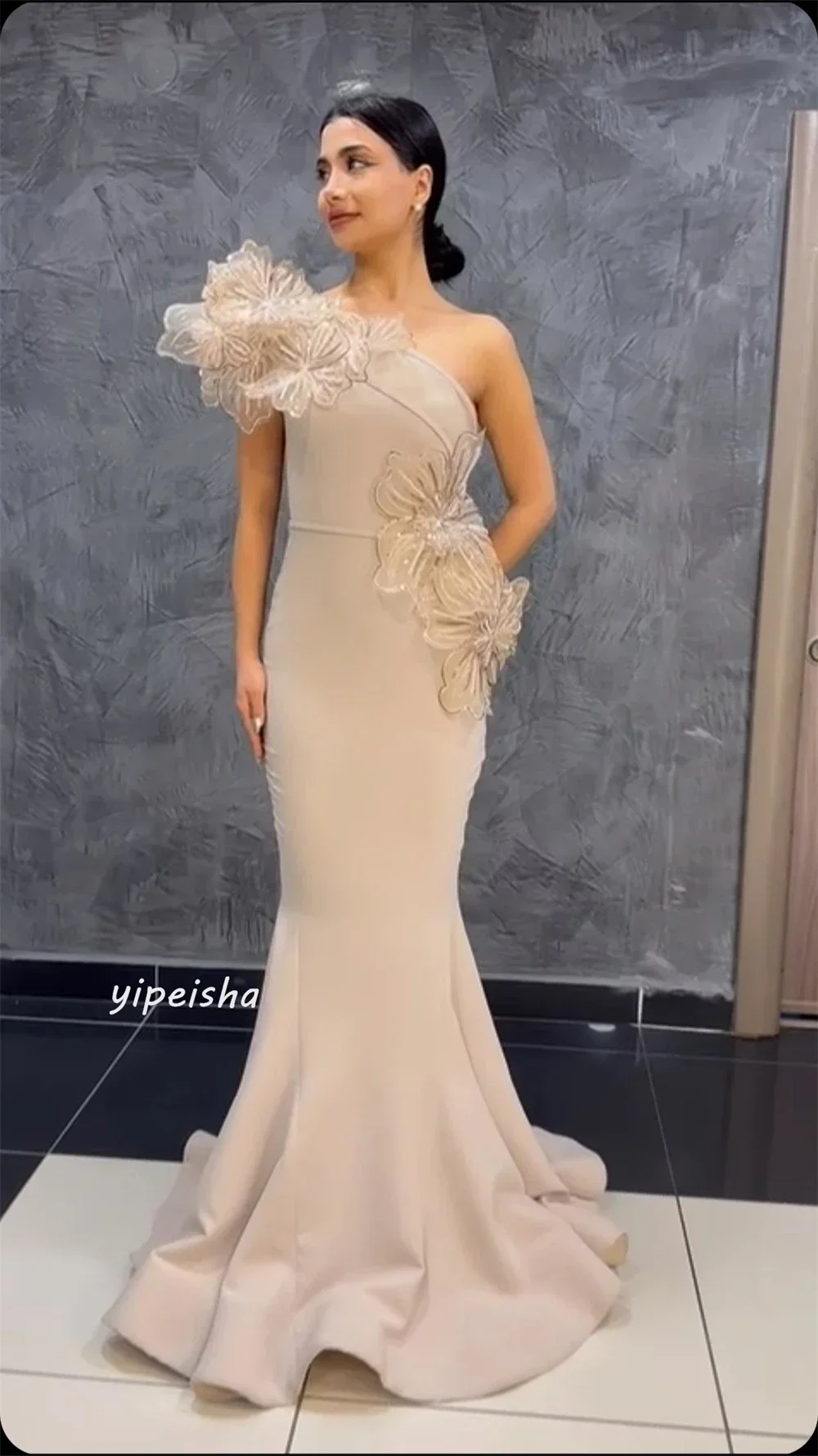 فساتين سهرة جيرسيه كتف واحد