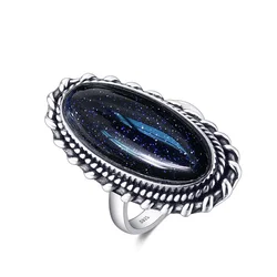 Vintage Sterling Silver Natural Turquoise Retro Design Ring - Fine Jewelry Gift - 8 (Blue sandstone)