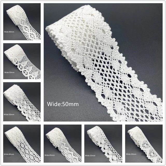 10mm-50mm 2yards White 100%Cotton Lace Ribbon For Apparel Sewing Fabric Trim Cotton Crocheted Lace Ribbon Handmade Accessories