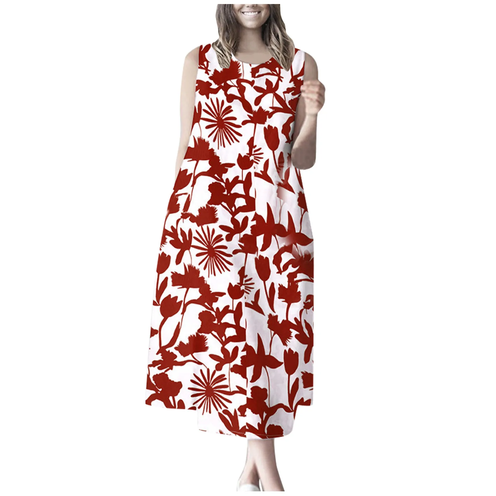 

Vintage Long Dresses For Women 2023 Round Neck Printed Bandage Party Wear Dress Flower Prints Casual Dress Women's Summer Dress