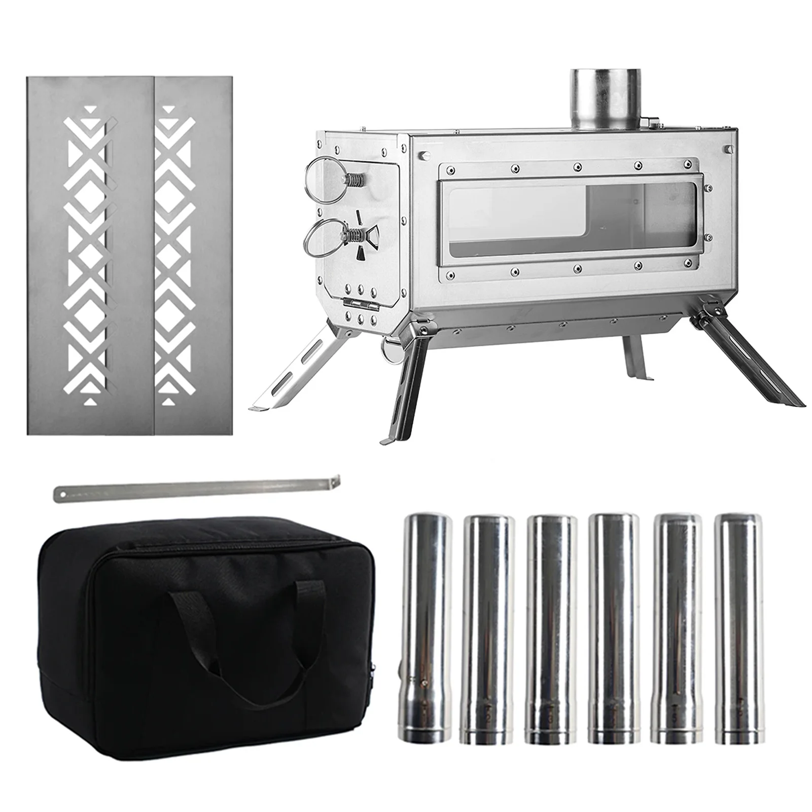 Stainless Steel Folding Tent Stove Portable Outdoor Wood Burning Stove with Chimney Pipe For Camping Hiking Traveling Picnic