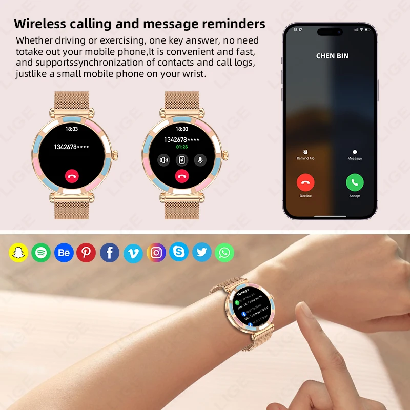 LIGE New For Android IOS Smart Watch Women 1.27" HD Display Heart Rate Sport Fitness Waterproof BT Call Smartwatch Ladies Gift