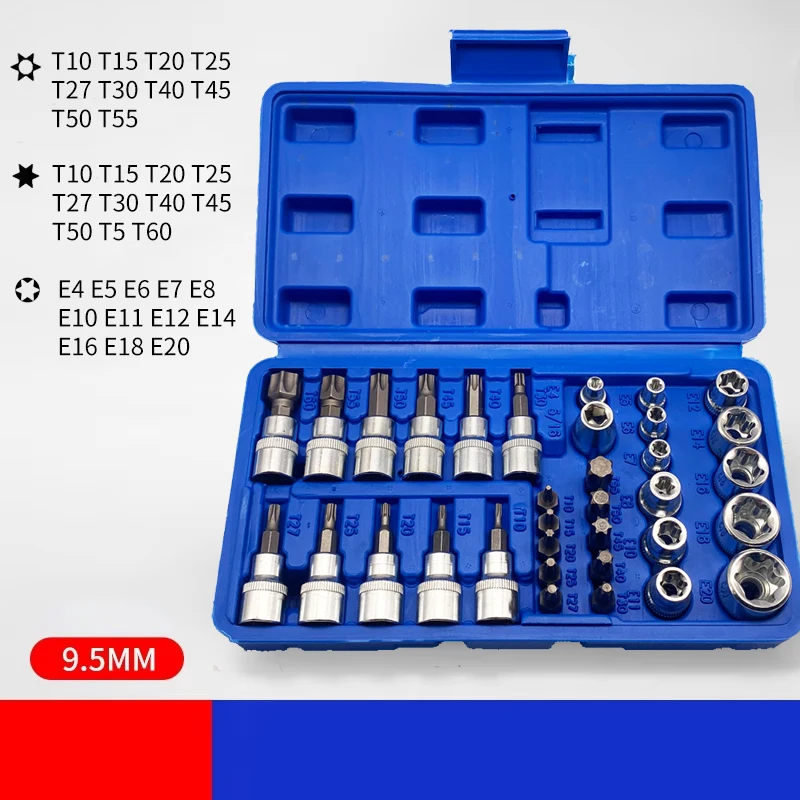 Torx Bit Socket Set 34pcs E-Torx Star Socket 1/4" 3/8" 1/2" Drive Male Female E-torx Bits Handheld Tool with Case
