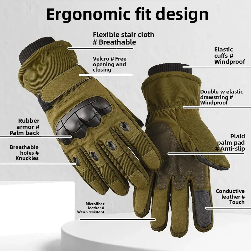 Men's Winter Cycling Gloves with Fleece Lining for Windproof, Cold-Resistant, and Warm Protection Outdoor Sports Ski Gloves