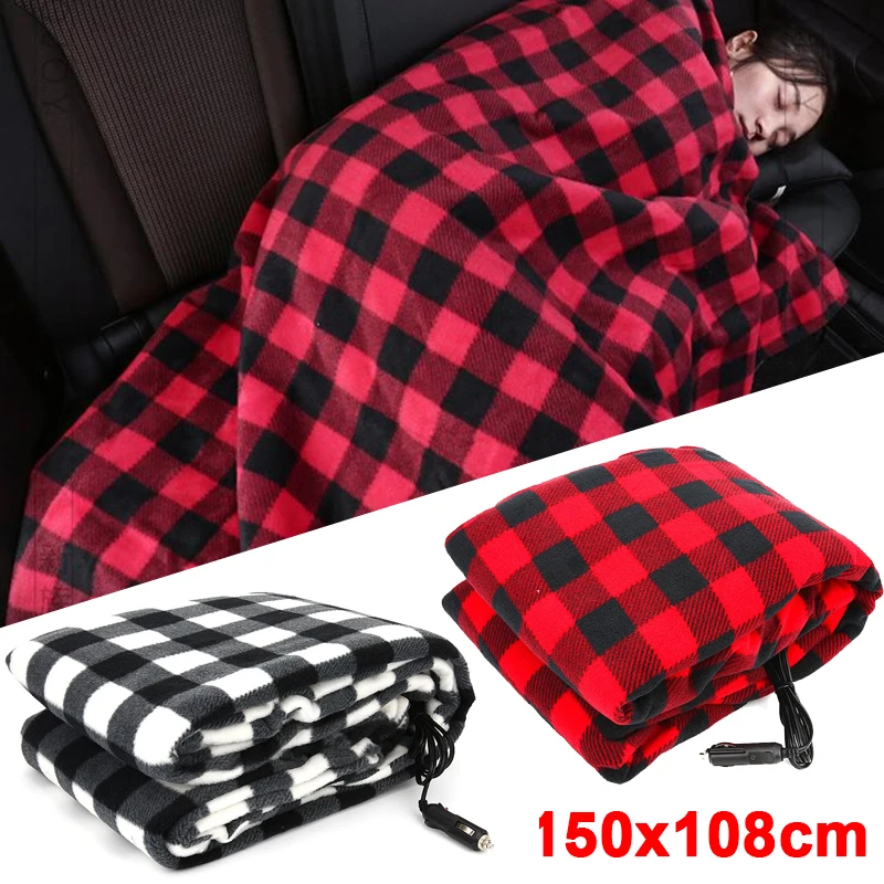 12VCarHeaterBlanketElectricRedWhitePlaidCarHeatedBlanket