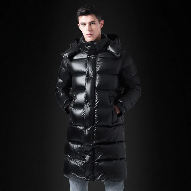 

2024 Men’s Winter Down Jacket Tops Men Clothes Midi Long Bright Thick White Duck Coat Male Warm Hooded Outtop Veste Homme Z