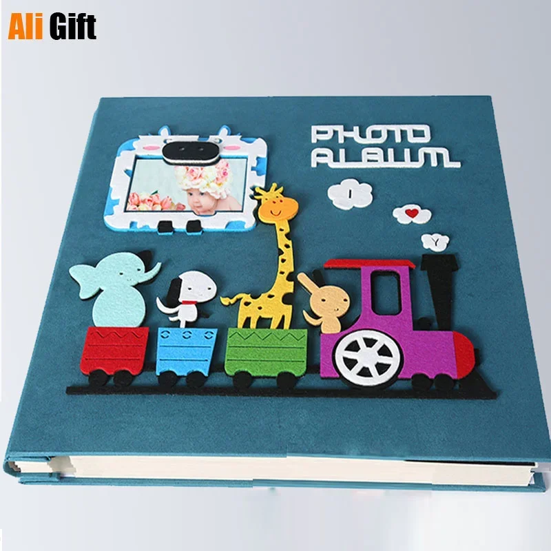 

Children's Baby Growth Record Felt Cover Album Diy Memorial Albums Self-adhesive Film Handmade Creative Gifts Photo Scrapbook