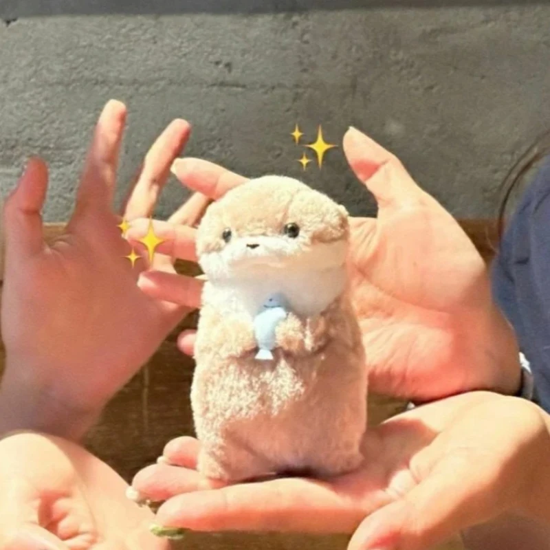 Cute Otters Holding Fish Plush Doll Keyrings Lightweight Hanging Pendant Props For School Bag Key Wallet Doll Toy Gifts 11cm 2