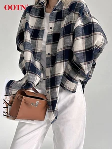 Женские винтажные рубашки с длинным рукавом OOTN, Осенние офисные однобортные блузки с отложным воротником, 2023