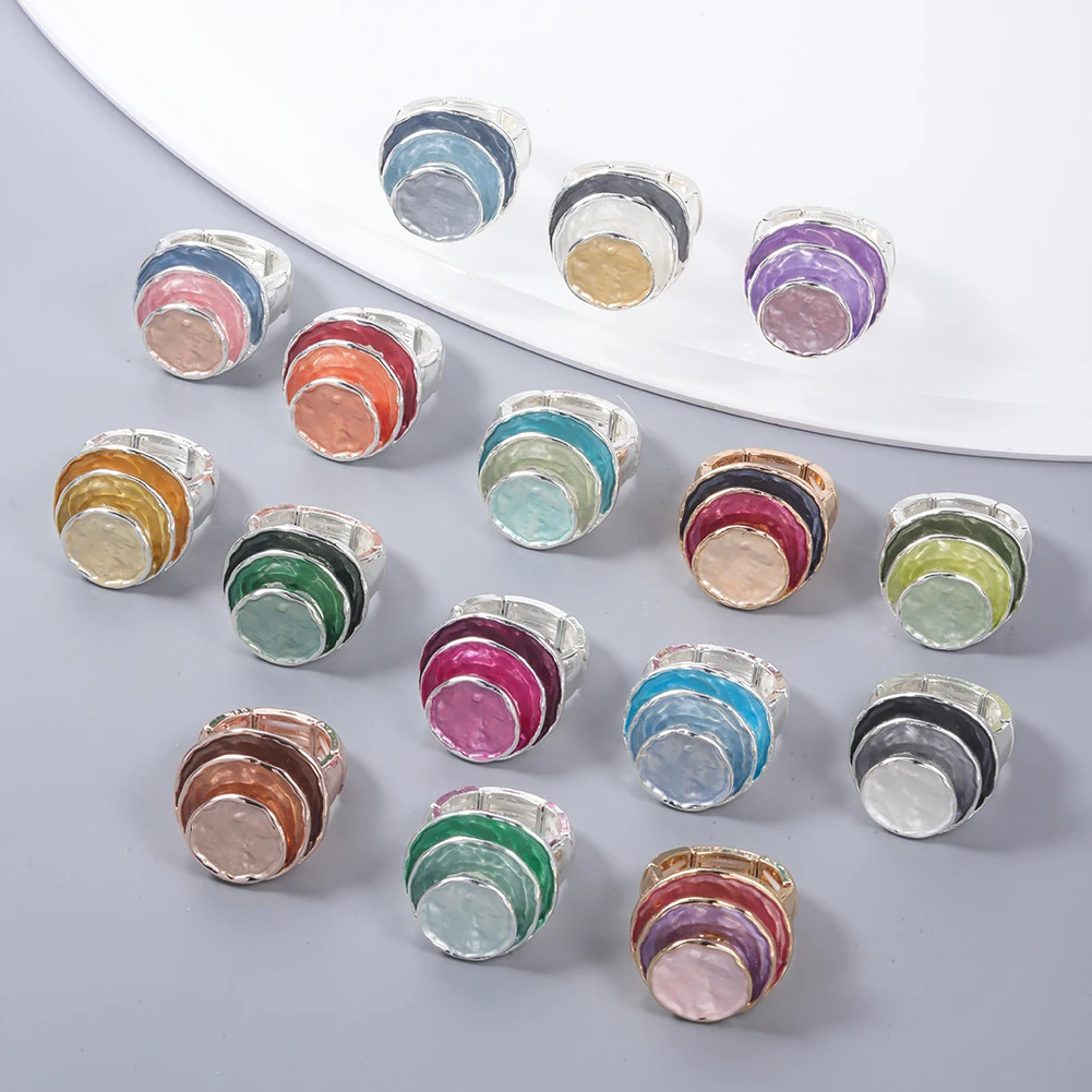 Mode mehrfarbige 3-lagige runde Ringe für Damen Accessoires neue trend ige elastische verstellbare silberne Farbe Ring Party Schmuck Geschenk – Detail 1