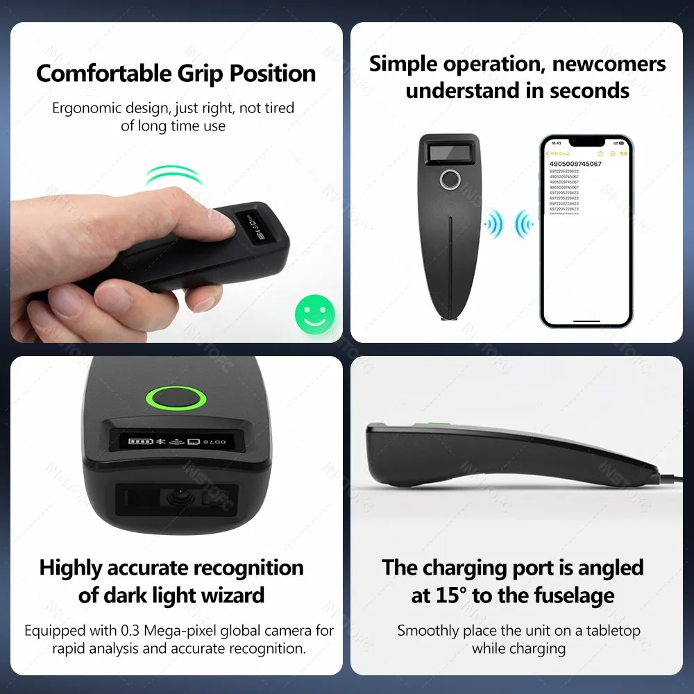 Barcode Scanner Wireless 1D 2D QR Code Scanner USB Bluetooth Mini Portable QR Reader IOS Android Windows for Mobile Payment