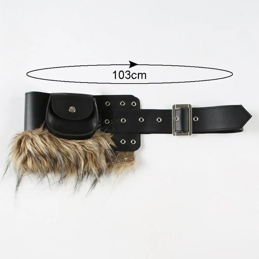 Irregular Trendy Design Faux Fur Splicing Belts Y2K Chic Mini Bag Belt Gyaru Waist Belt for Club Party