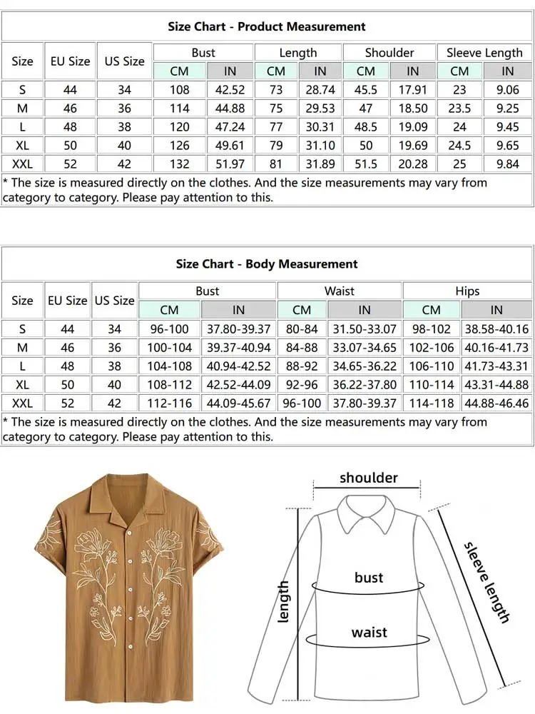 ZAFUL Shirts for Men Flower Plant Abstract Embroidery Turn-down Collar Short Sleeves Shirt Summer Vacation Tops Z5098401