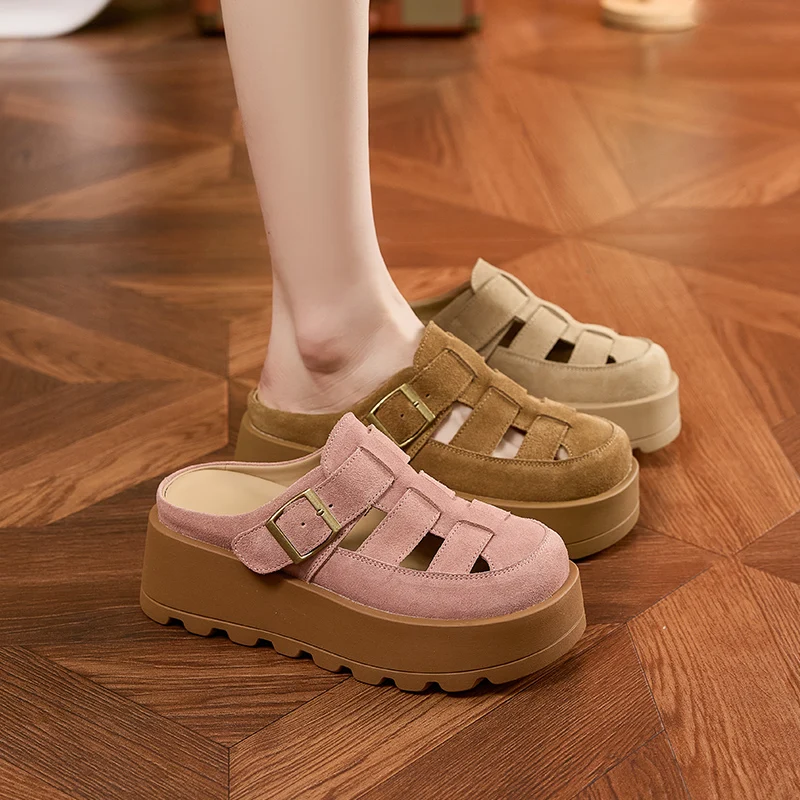 AUTUSPIN Retro Pink Mules Shoes Women Summer Hollow Out Suede Leather Ladies Slippers Wide Toe Casual Platform Slides Shoes 2025 54 AUTUSPIN Retro Pink Mules Shoes Women Summer Hollow Out Suede Leather Ladies Slippers Wide Toe Casual Platform Slides Shoes 2025 - Image 6