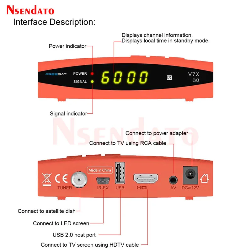 Freesat V7X DVB-S/S2 Satellite TV Receiver 1080P Full HD H.264 MPEG-4 Support USB Wifi Dongle CVBS PowerVu LNB PAL/NTSC Decoder